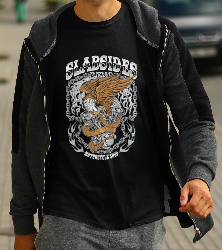 Slabsides Reno Motorcycle Eagle With Snake V Twin Engine T-Shirt