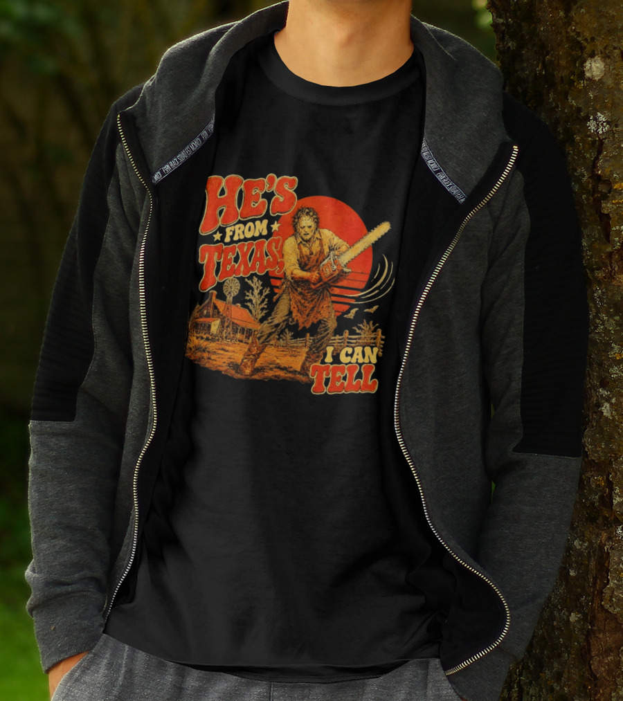 Spooky Season Chainsaw Horror He's From Texas I Can Tell Halloween T-Shirt