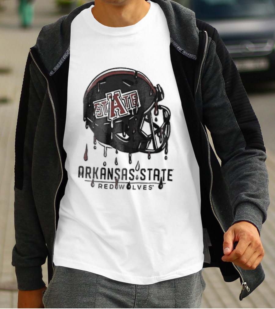 Arkansas State Redwolves State Dripping Liquid Paint Football Helmet T-Shirt