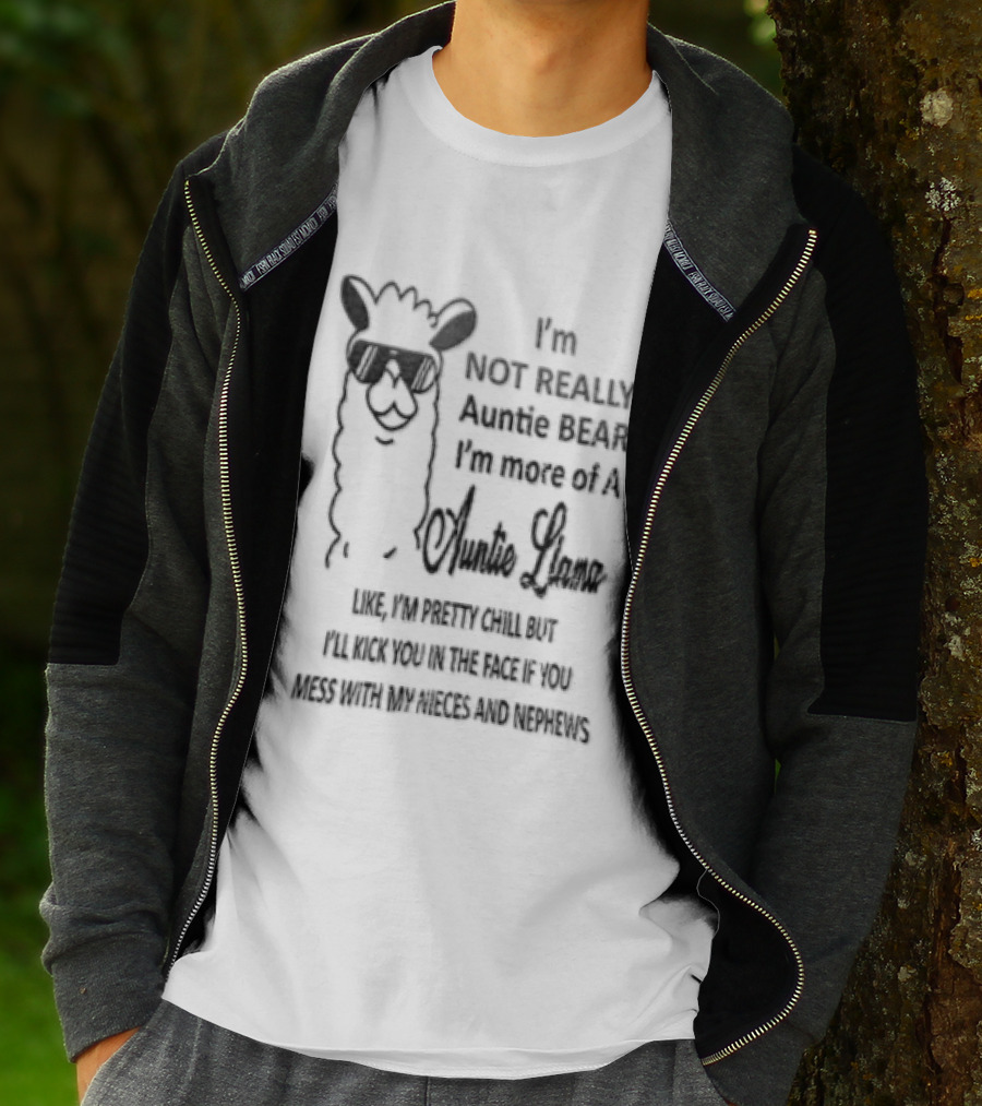 Im Not Really Auntie Bear More Of A Llama Like Pretty Chill But Ill Kick You In The Face If Mess With My Nieces T-Shirt