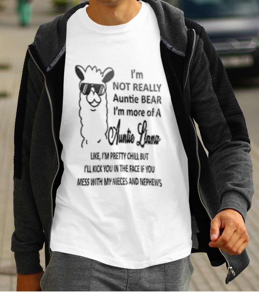 Im Not Really Auntie Bear More Of A Llama Like Pretty Chill But Ill Kick You In The Face If Mess With My Nieces T-Shirt