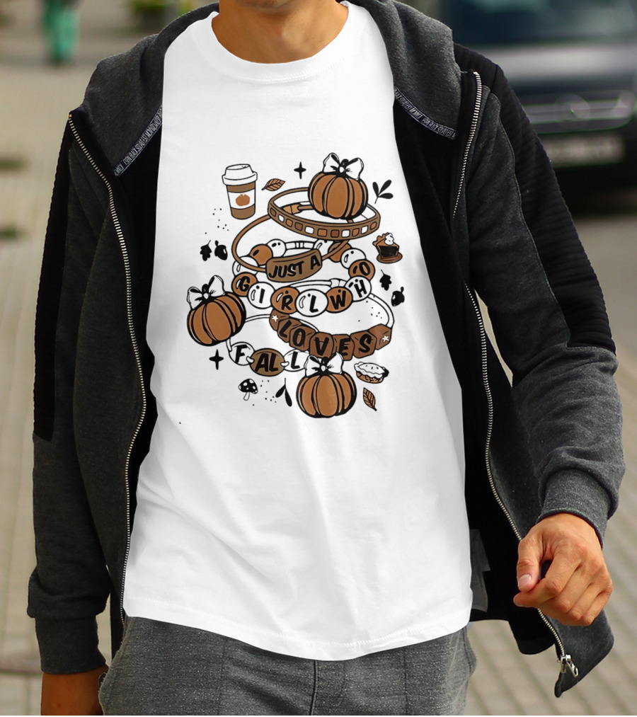 Just A Girl Who Loves Fall With Pumpkins And Coffee Cup T-Shirt
