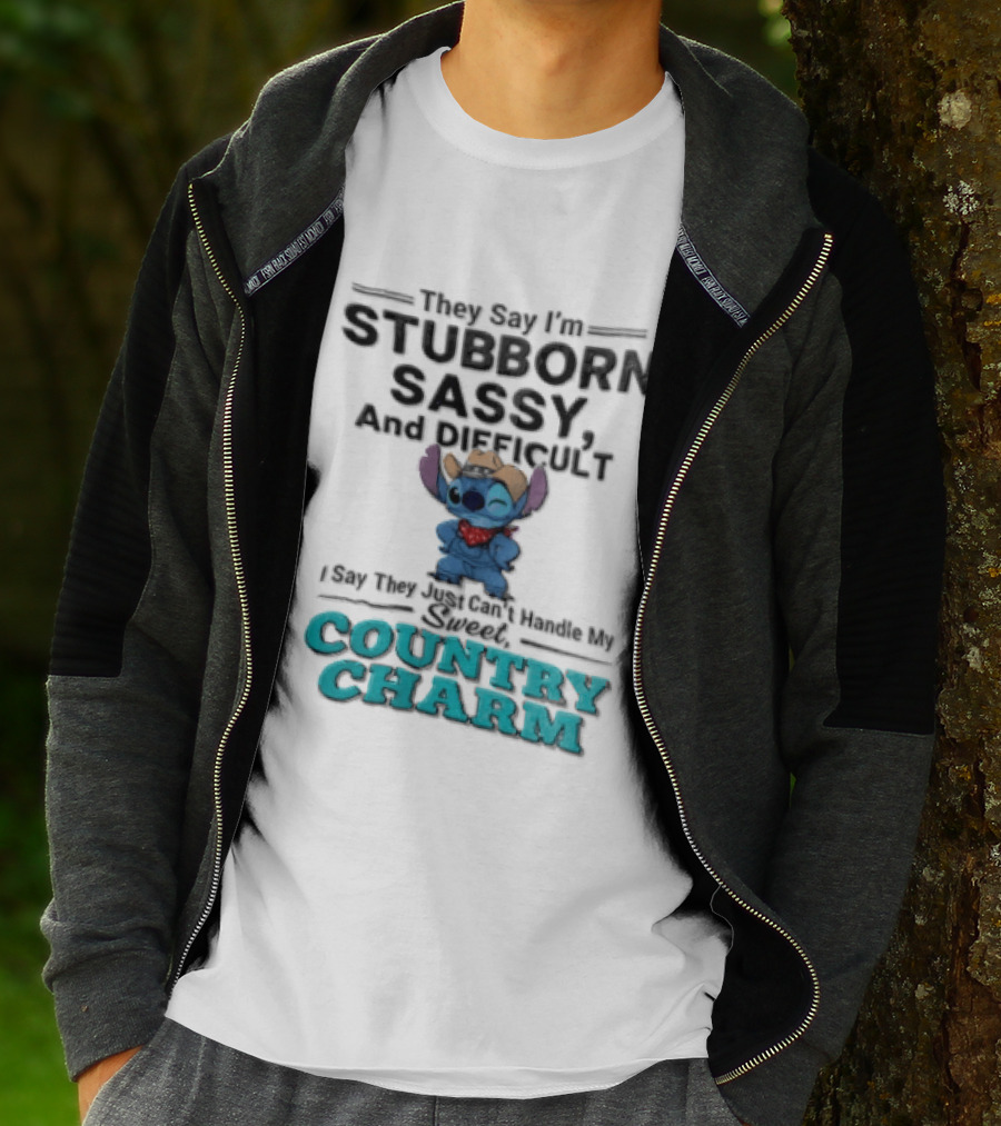They Say I'm Stubborn Sassy And Difficult Can't Handle My Country Charm Stitch Winking Cowboy T-Shirt
