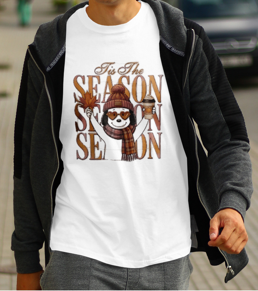 Tis The Season Fall Pumpkin Coffee Dog Autumn Cozy Vibes T-Shirt