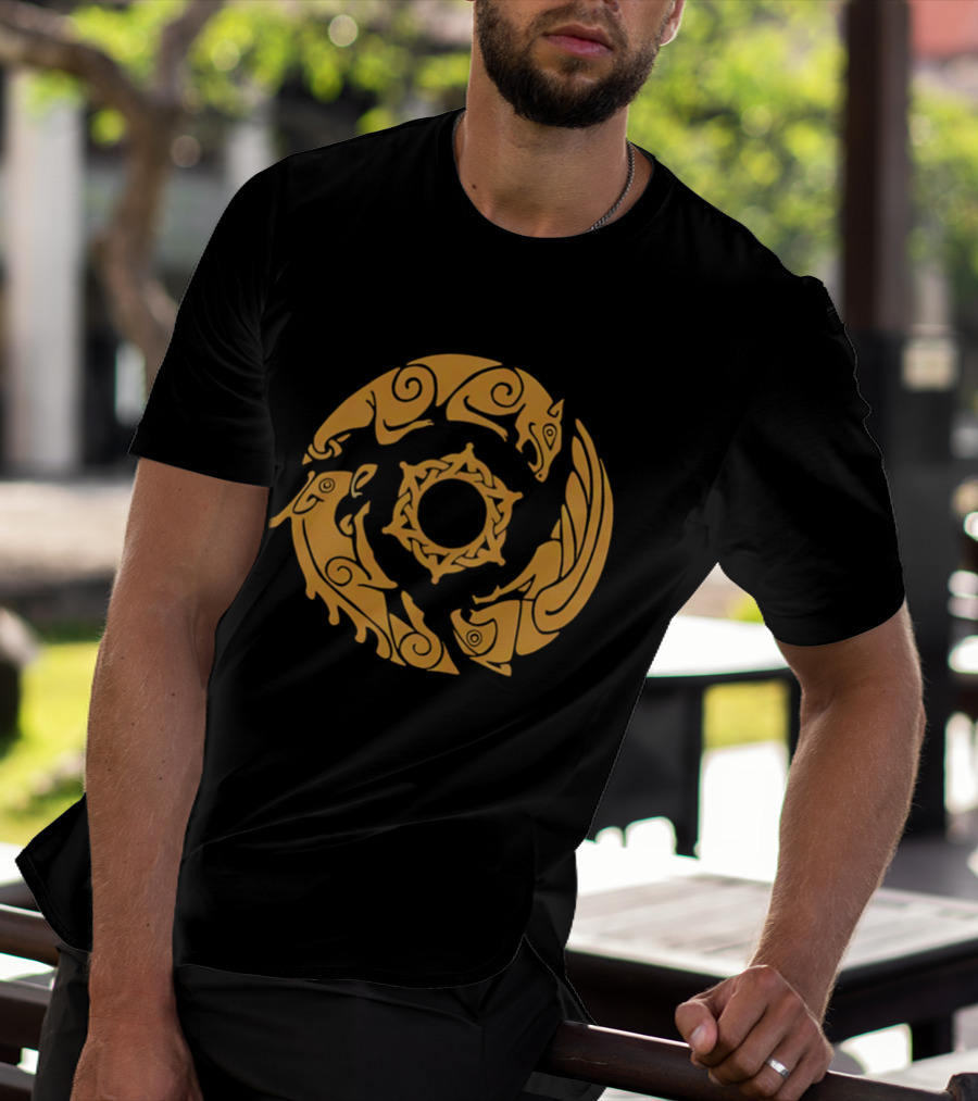 Crimson Desert Crest Zodiac Animal Wheel T-Shirt