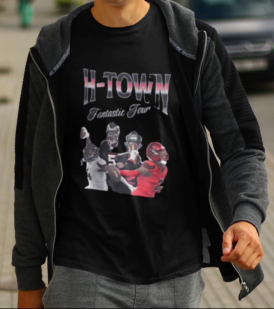 H Town Fantastic Four Houston Texans Football Players Uniform Collage T-Shirt