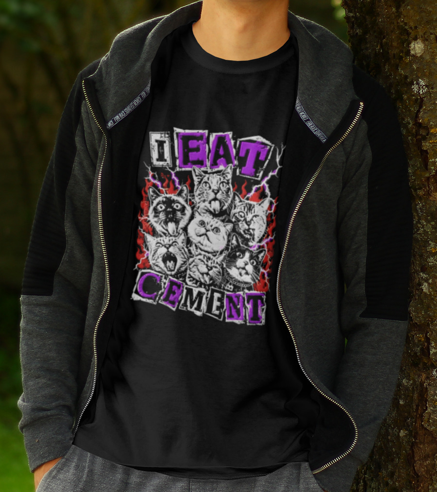 I Eat Cement Seven Cat Faces With Flames T-Shirt