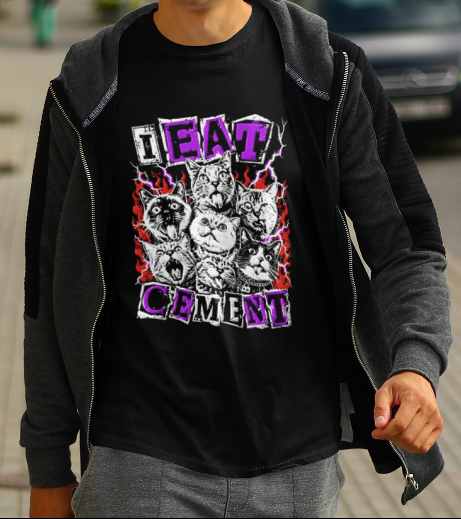I Eat Cement Seven Cat Faces With Flames T-Shirt