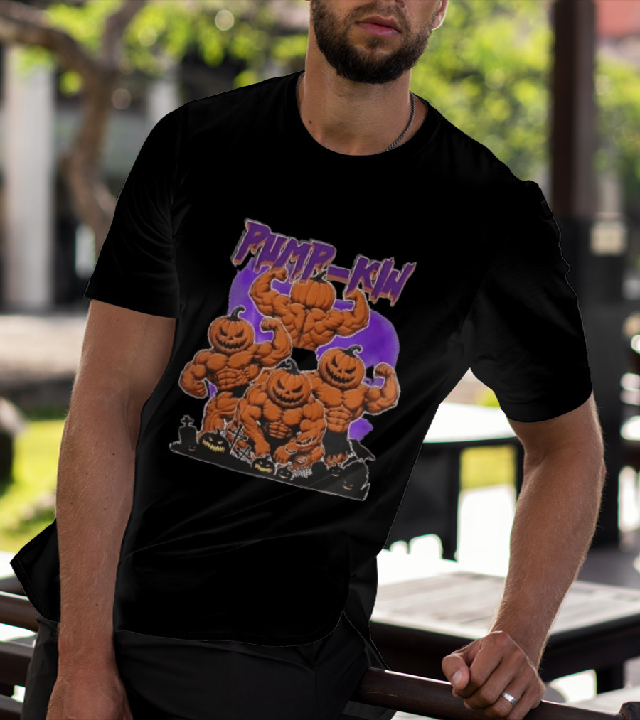 Pump Kin Muscular Jack O Lantern Bodybuilders Halloween Gravestones T-Shirt