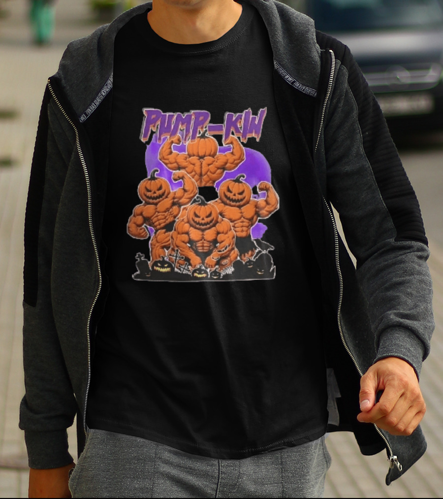 Pump Kin Muscular Jack O Lantern Bodybuilders Halloween Gravestones T-Shirt