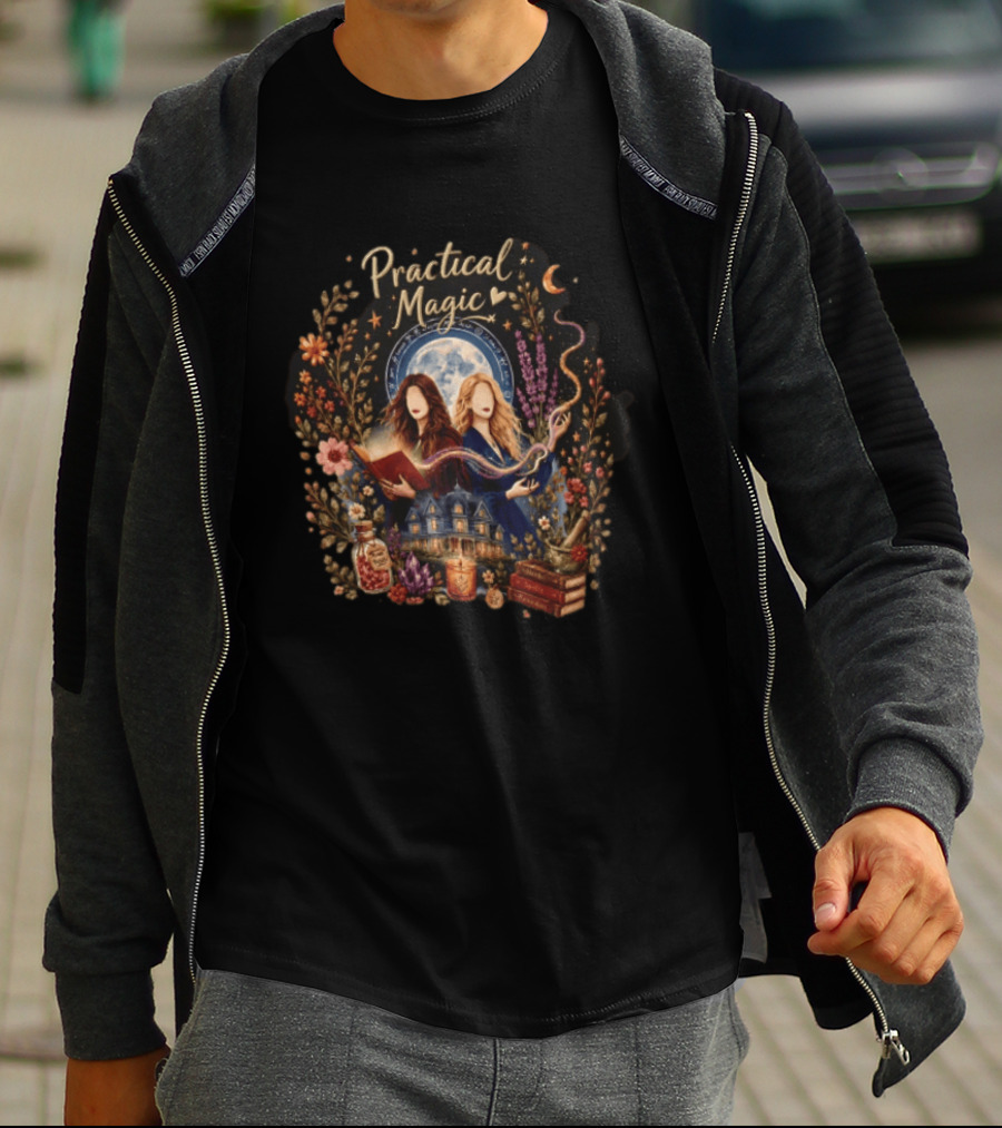 Practical Magic Witches House Candle Potion Books Floral Frame Nicole Kidman Sandra Bullock T-Shirt