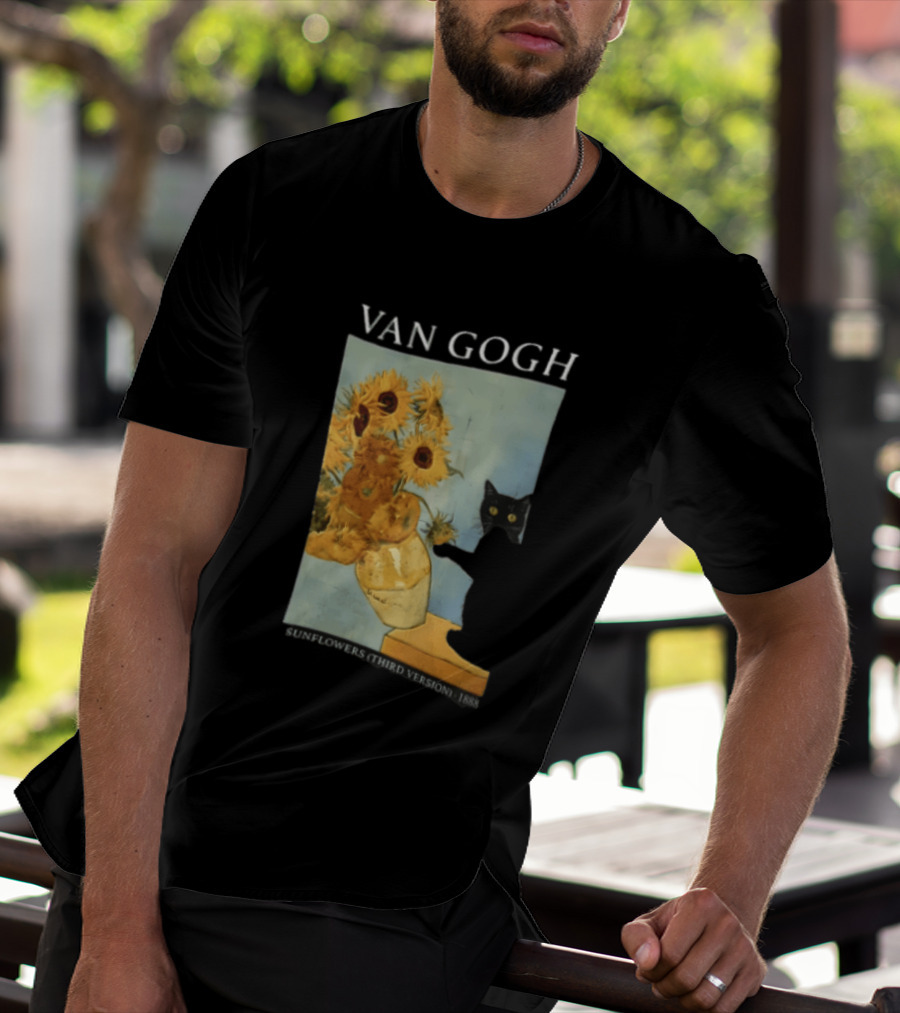 Van Gogh Sunflowers Third Version 1888 Black Cat Vase T-Shirt