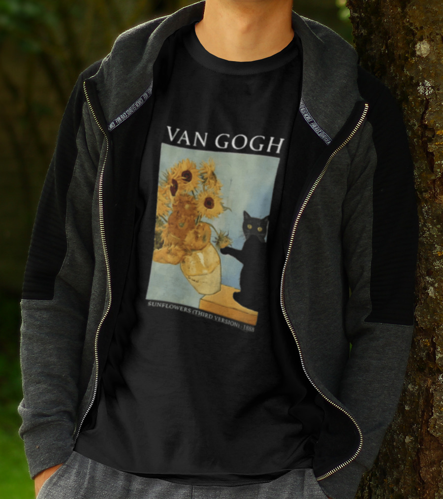 Van Gogh Sunflowers Third Version 1888 Black Cat Vase T-Shirt