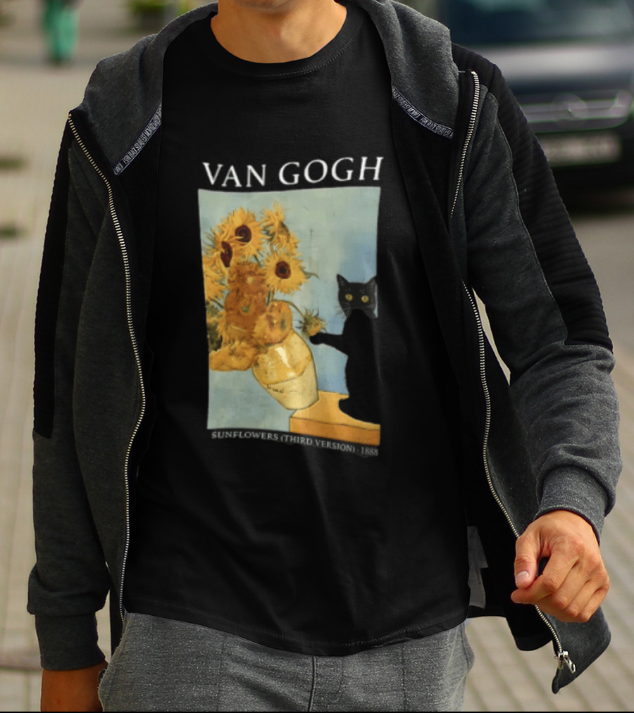 Van Gogh Sunflowers Third Version 1888 Black Cat Vase T-Shirt