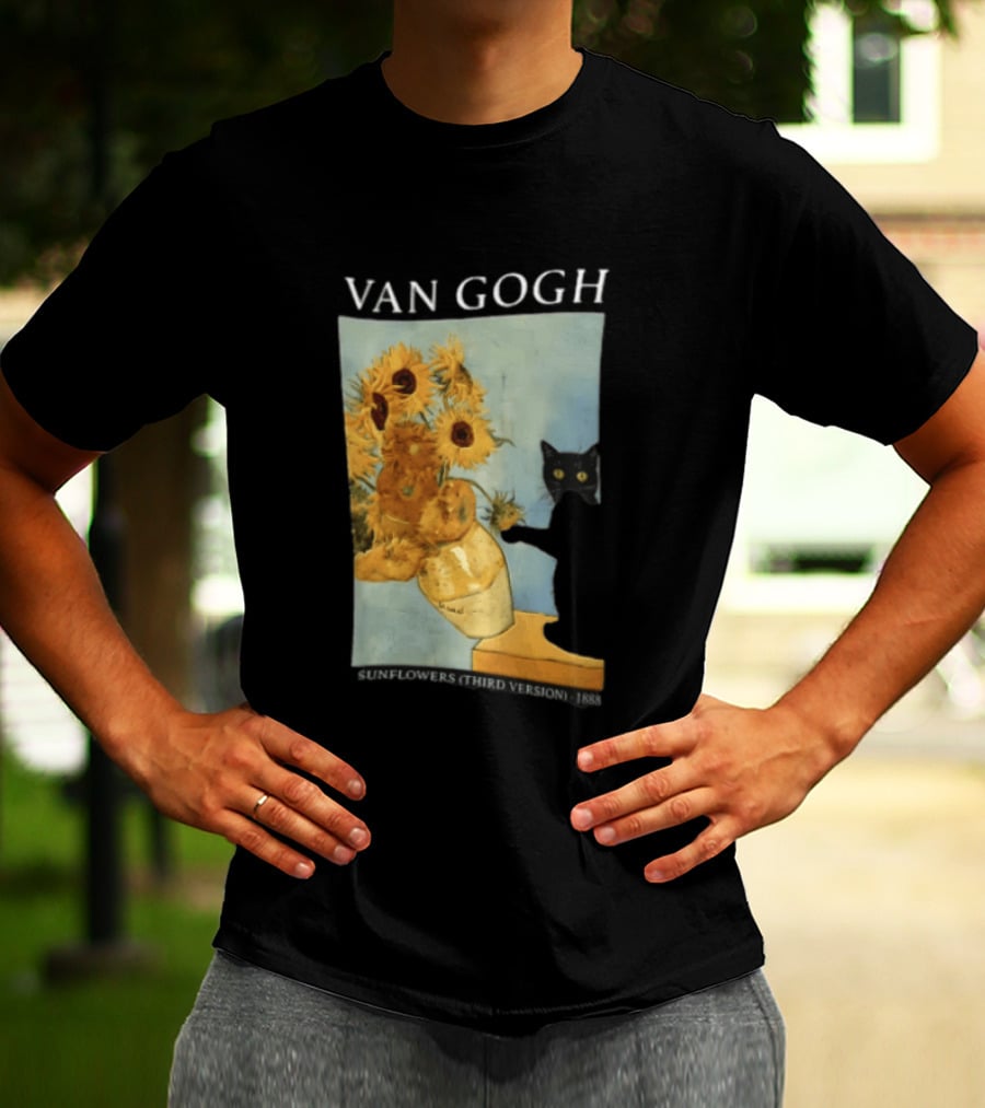 Van Gogh Sunflowers Third Version 1888 Black Cat Vase T-Shirt