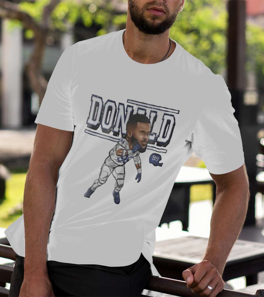 Donald 99 Football Player Blue White Cartoon Caricature Helmet T-Shirt