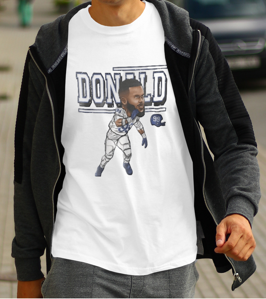 Donald 99 Football Player Blue White Cartoon Caricature Helmet T-Shirt