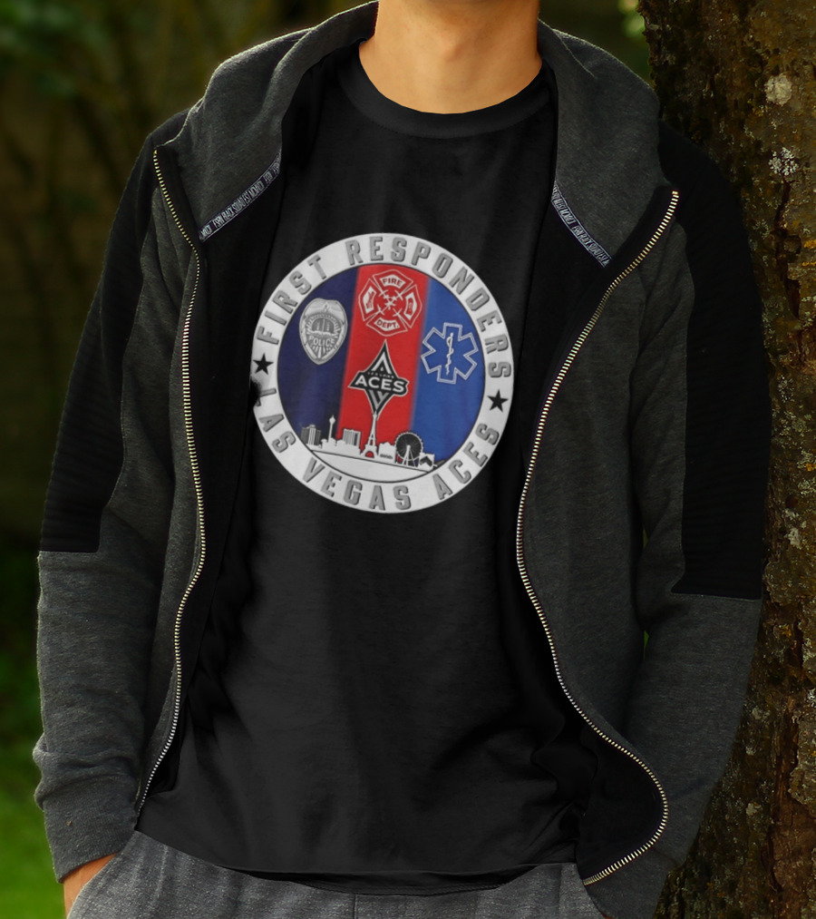 First Responders Tribute Las Vegas Aces Police Fire Dept EMS Crest T-Shirt