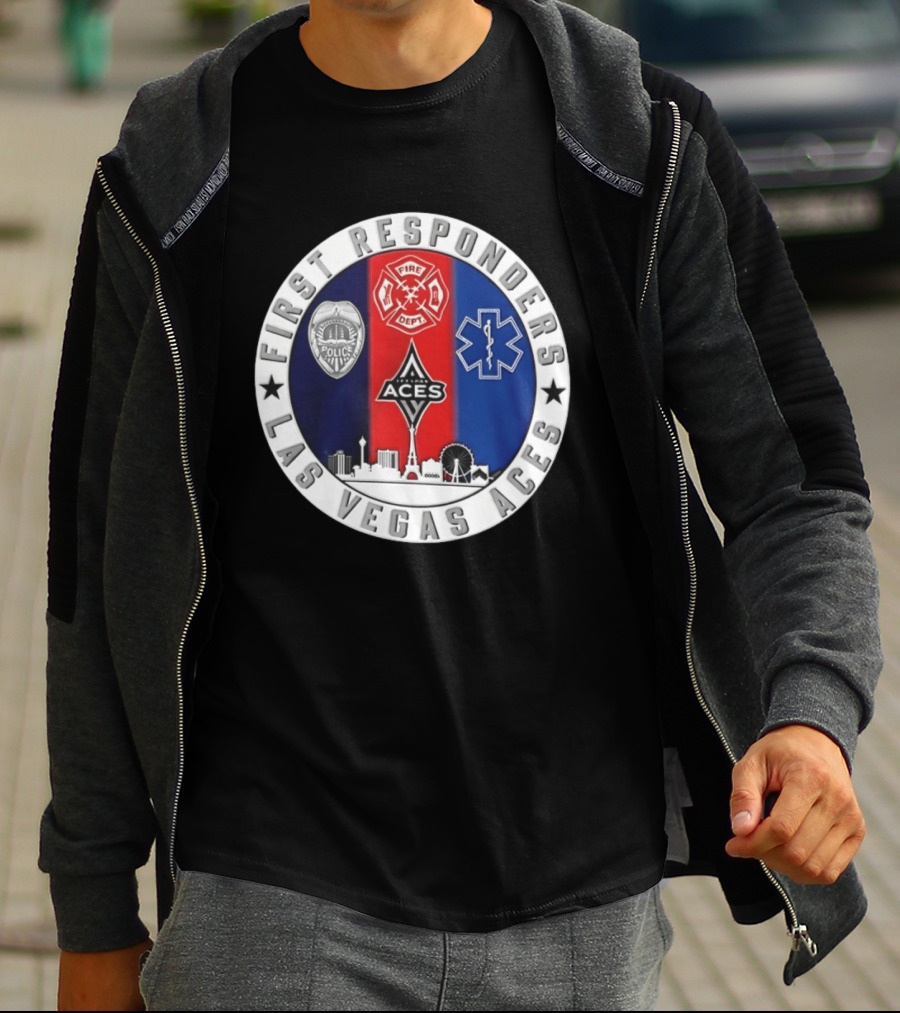 First Responders Tribute Las Vegas Aces Police Fire Dept EMS Crest T-Shirt