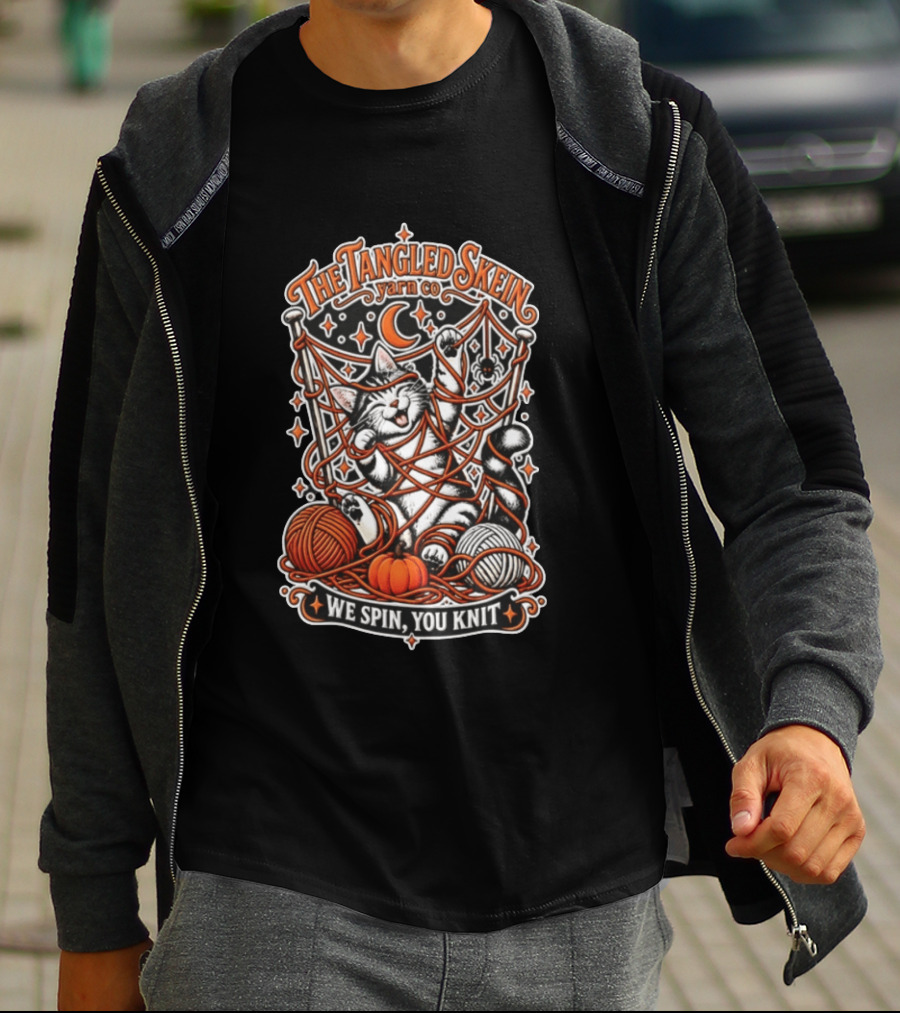 The Tangled Skein Yarn Co Cat We Spin You Knit T-Shirt