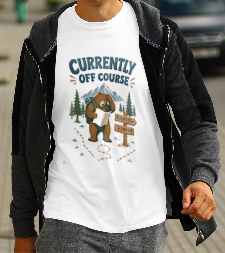 Currently Off Course Bear With Map And Signpost Adventure T-Shirt