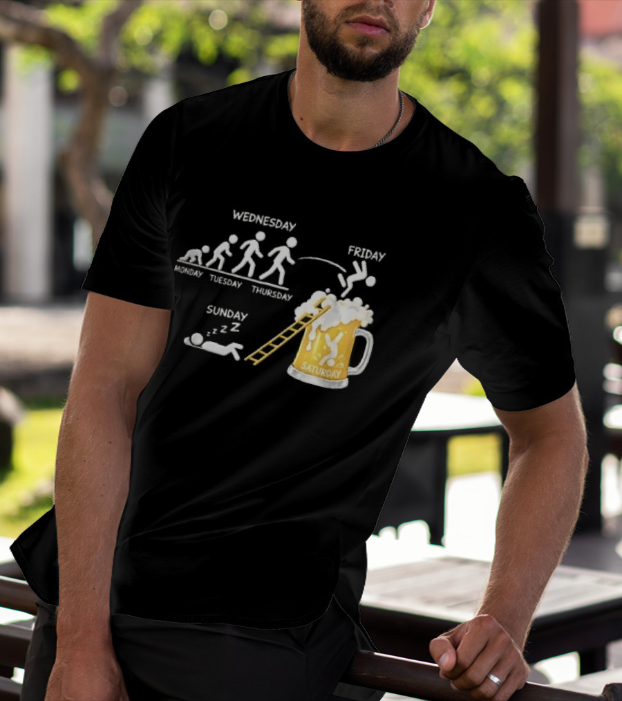 Monday To Sunday Stick Figure Evolution Beer Diving Sleeping T-Shirt