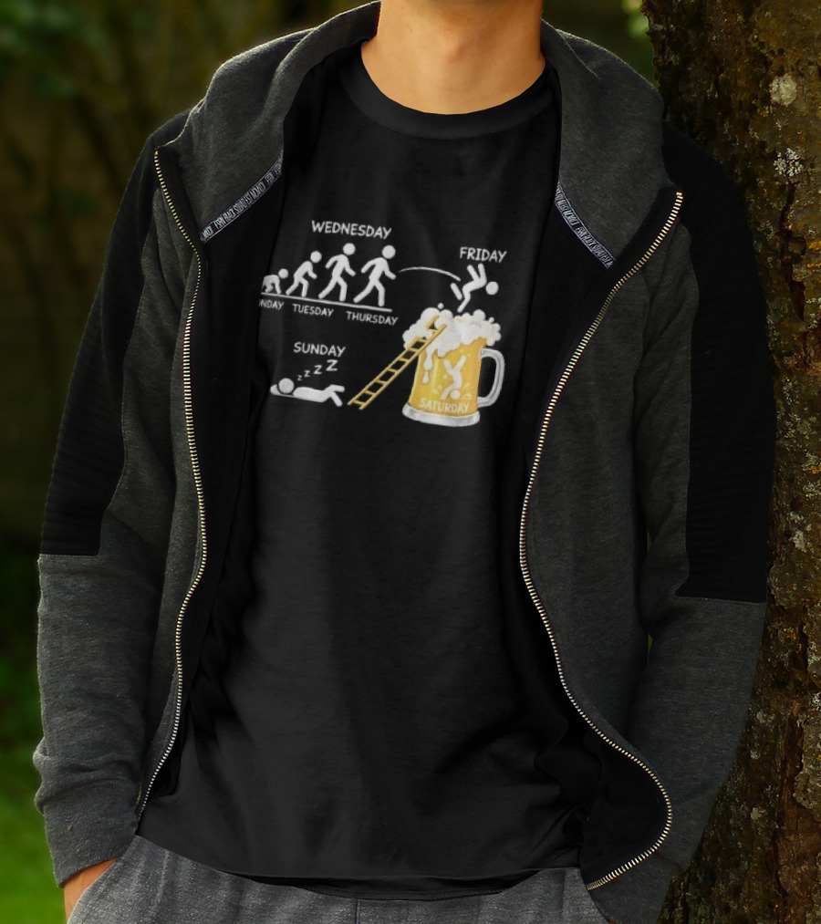 Monday To Sunday Stick Figure Evolution Beer Diving Sleeping T-Shirt