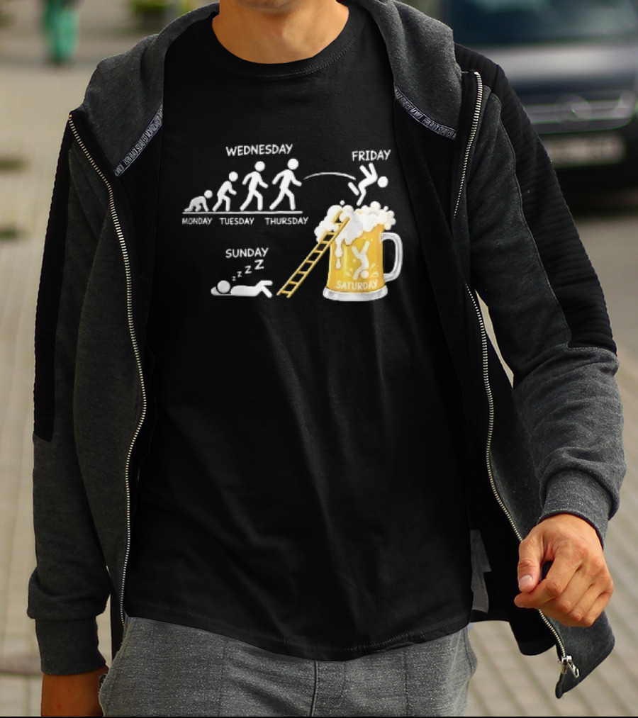Monday To Sunday Stick Figure Evolution Beer Diving Sleeping T-Shirt