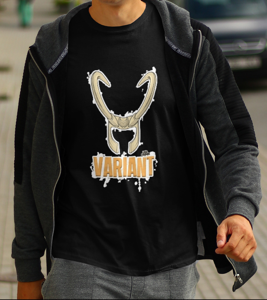 Variant Loki Horned Helmet Golden Horns White Paint Splatter Grunge Cartoon T-Shirt