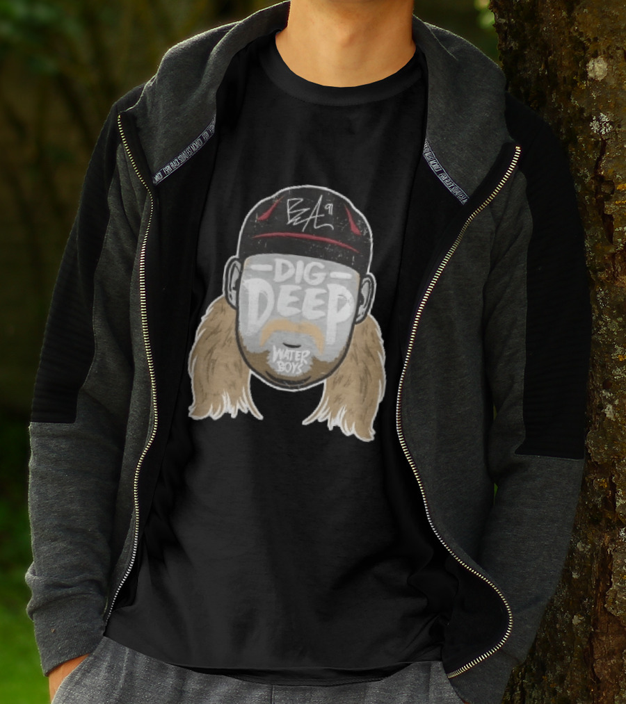 Waterboys Dig Deep Chris Long Mullet Mustache Cap Caricature T-Shirt