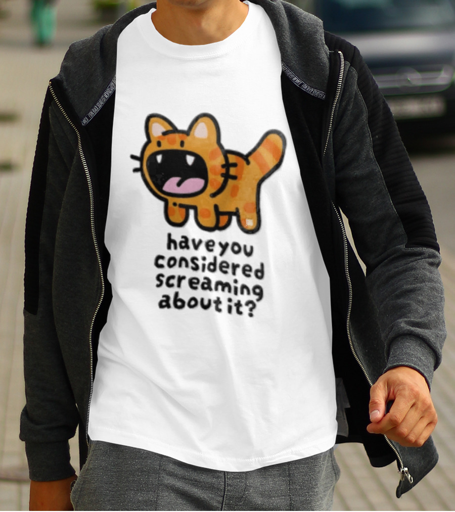 Have You Considered Screaming About It Cartoon Orange Tabby Cat Open Mouth Wide T-Shirt