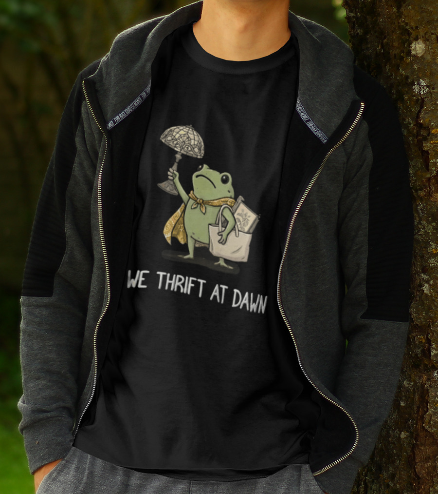 We Thrift At Dawn Frog Holding Stained Glass Lamp Scarf And Bag T-Shirt