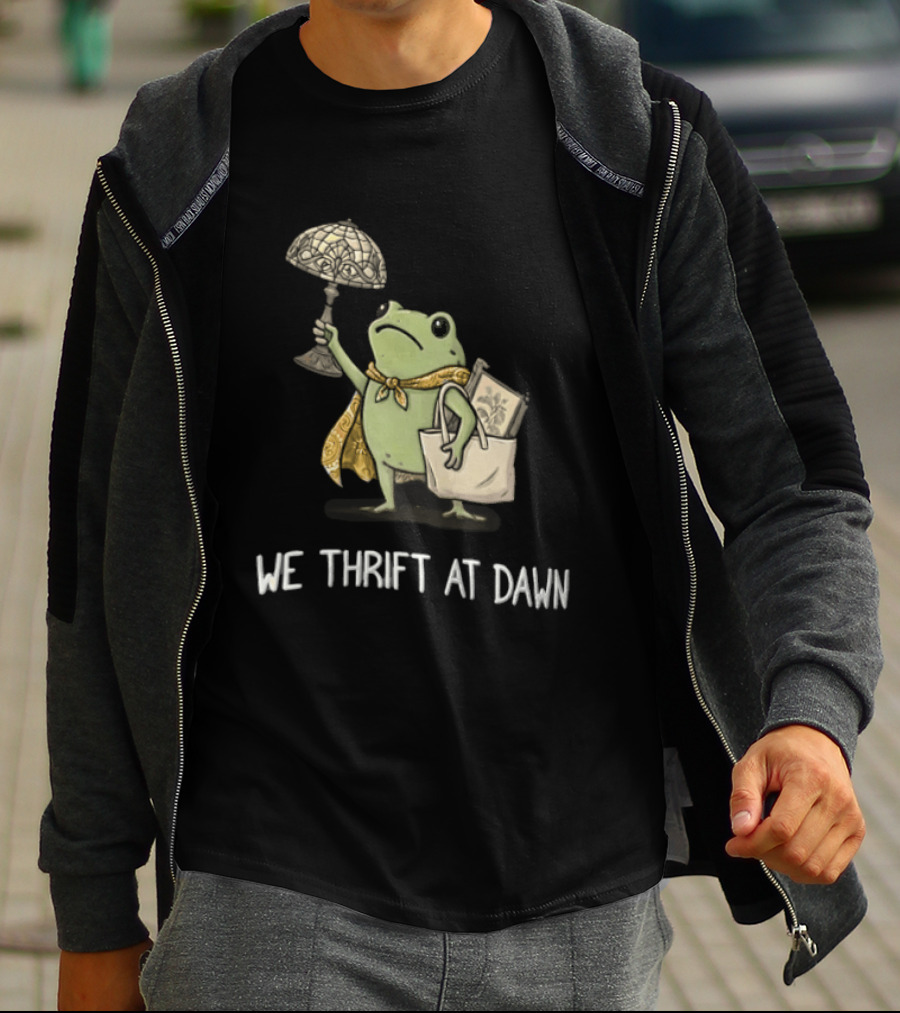 We Thrift At Dawn Frog Holding Stained Glass Lamp Scarf And Bag T-Shirt