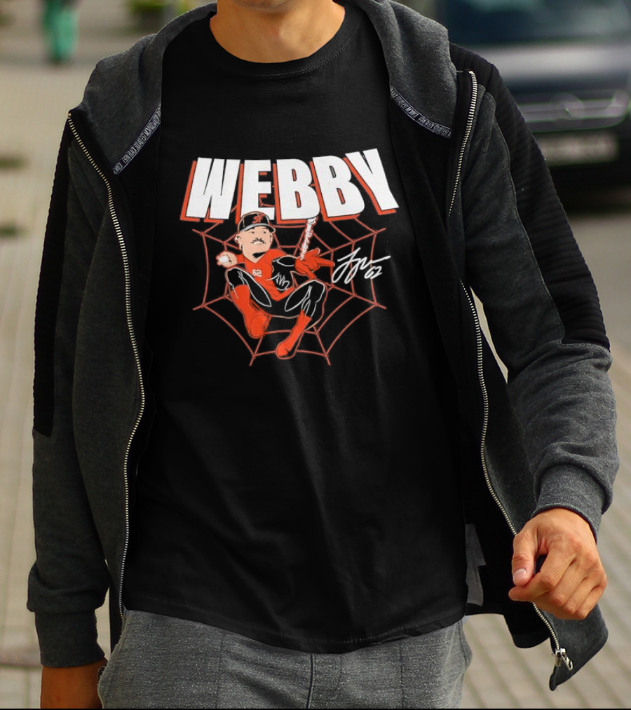 WEBBY Spider Web Baseball Player 62 Red Jersey Signature T-Shirt