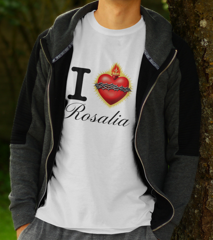 I Love Rosalia Sacred Heart Design With Crown Of Thorns And Flame T-Shirt