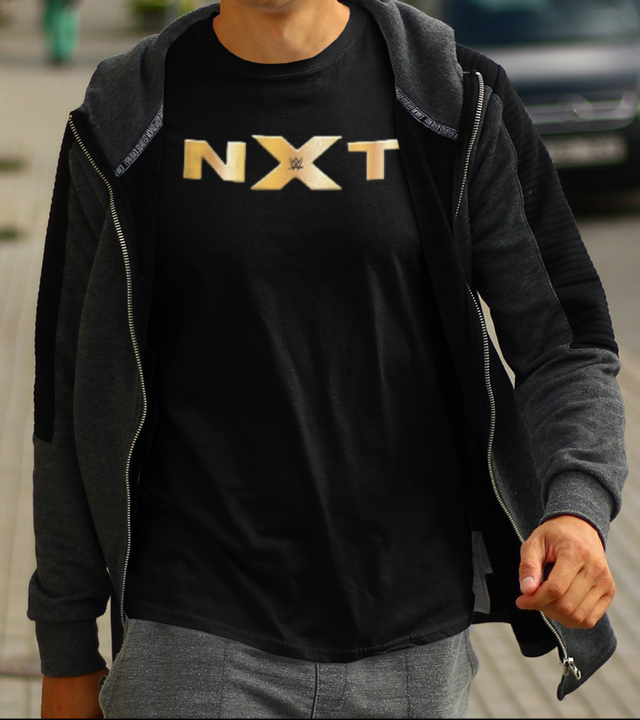 WWE NXT Gold Metallic 3D Lettering Black T-Shirt