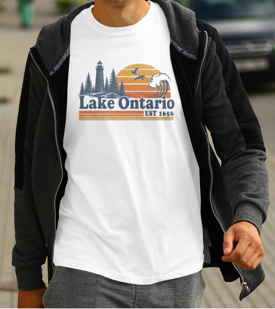 Lake Ontario Est 1656 Lighthouse Sunset Tree Birds T-Shirt