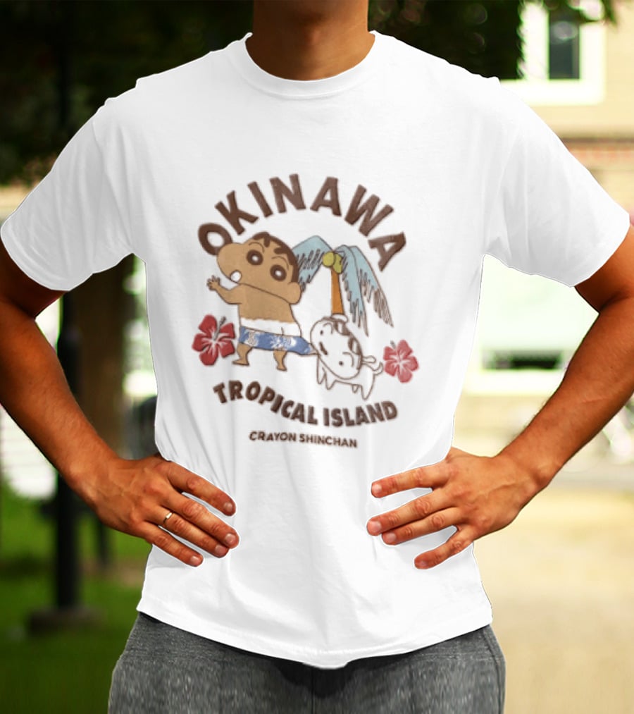 Okinawa Tropical Island Crayon Shinchan Hibiscus Palms Adventure T-Shirt