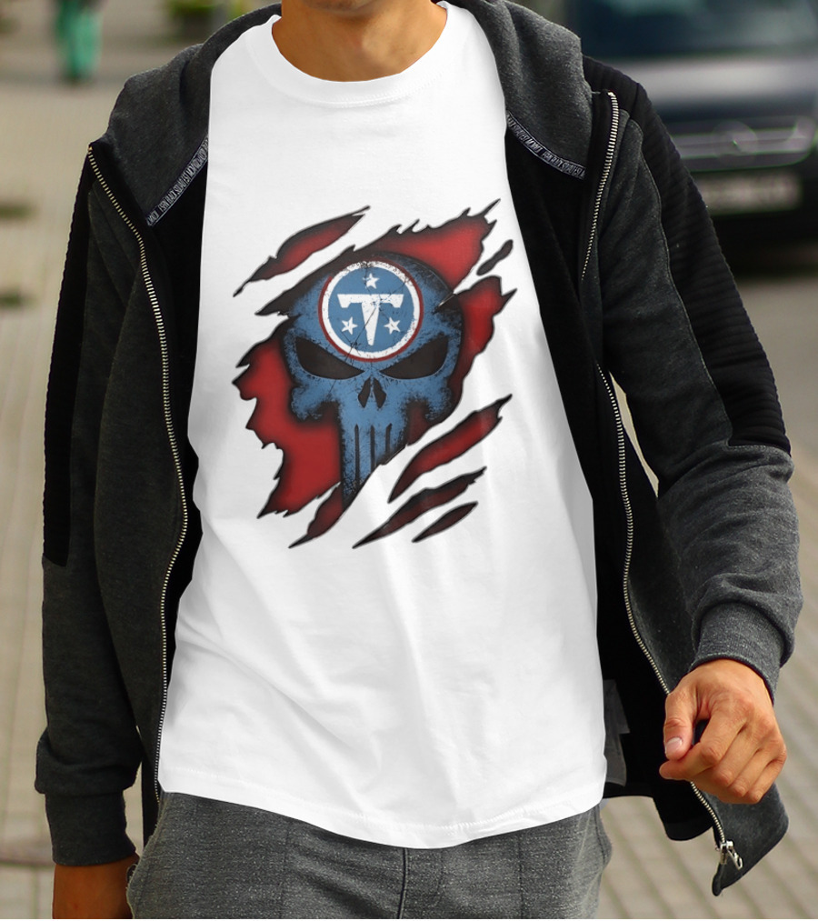 Tennessee Titans Punisher Skull Ripped Red NFL Fan T-Shirt