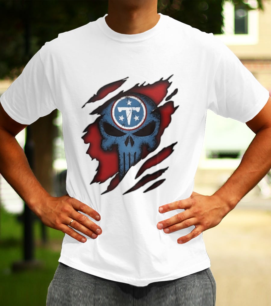 Tennessee Titans Punisher Skull Ripped Red NFL Fan T-Shirt