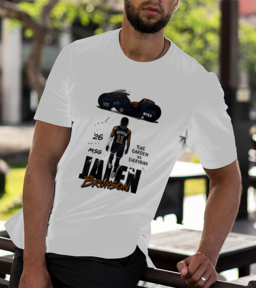 Jalen Brunson 26 The Garden NYKX MSG Vs Everybody Akira Motorcycle T-Shirt