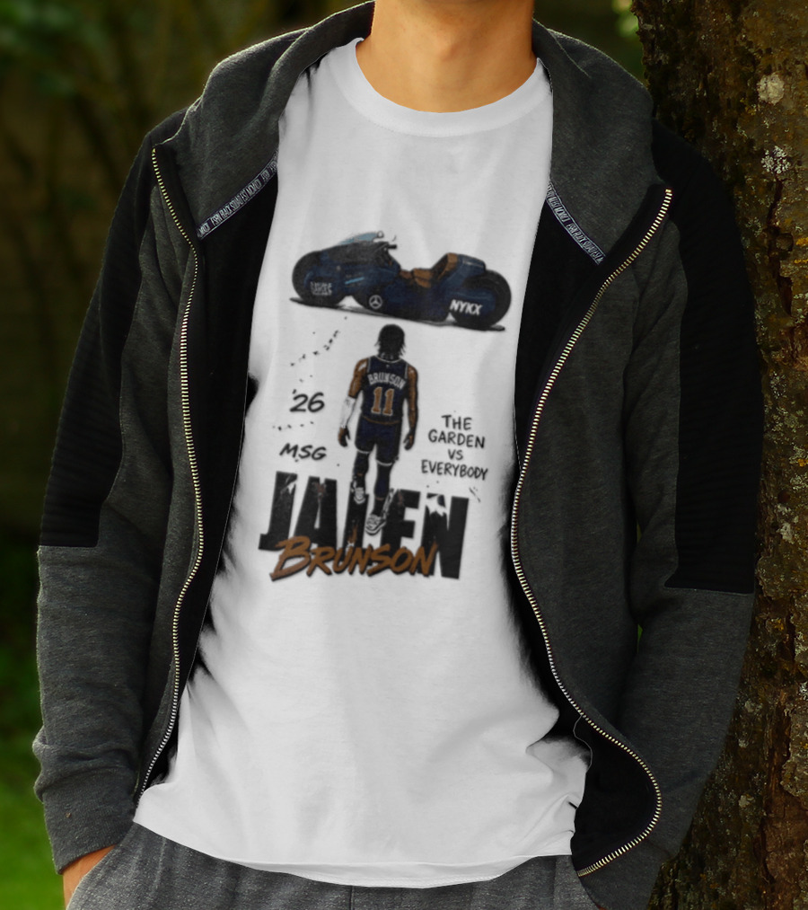 Jalen Brunson 26 The Garden NYKX MSG Vs Everybody Akira Motorcycle T-Shirt