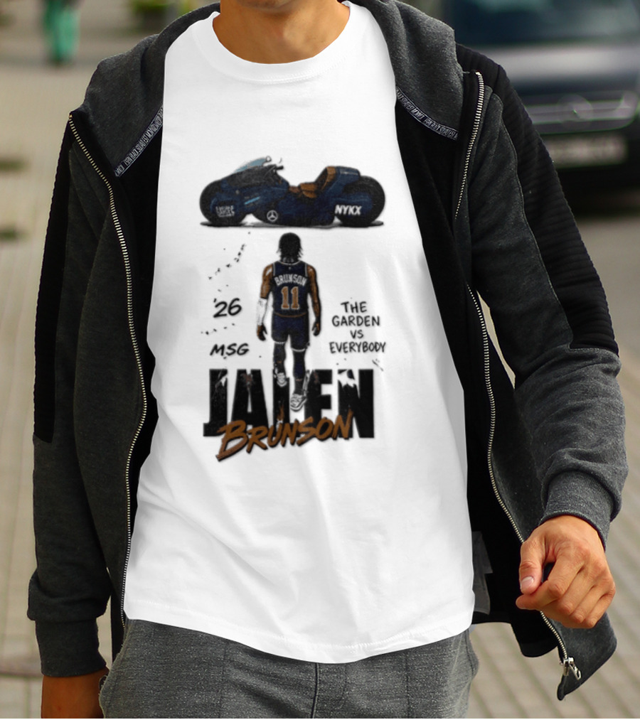 Jalen Brunson 26 The Garden NYKX MSG Vs Everybody Akira Motorcycle T-Shirt