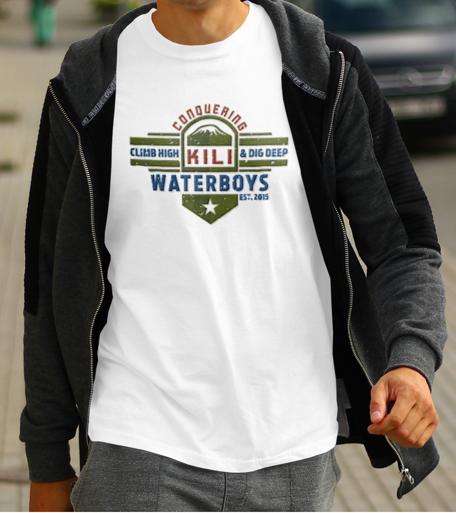 Waterboys Conquering Kili Climb High Dig Deep Est 2015 Mountain Peak Crest Star T-Shirt