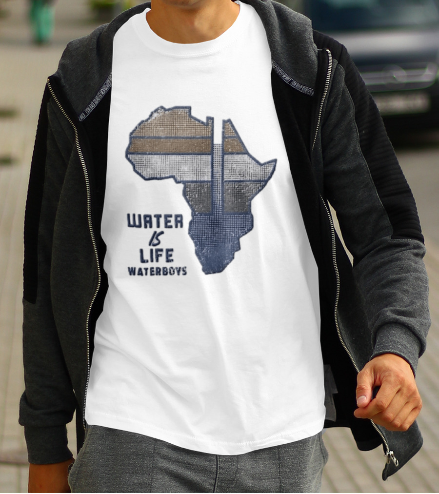 Waterboys Water Is Life Africa Map Mosaic Grid Distressed T-Shirt