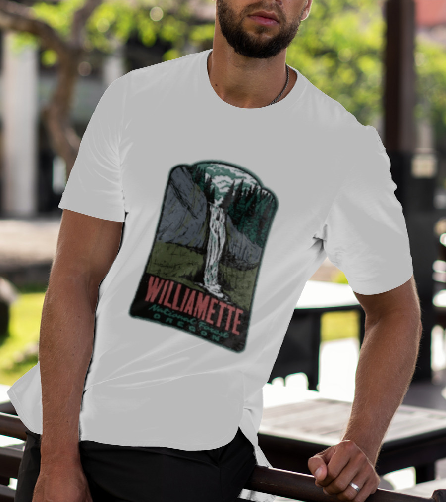 Williamette National Forest Oregon Waterfall Cliff Trees T-Shirt
