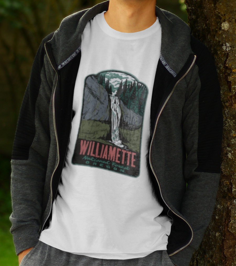Williamette National Forest Oregon Waterfall Cliff Trees T-Shirt