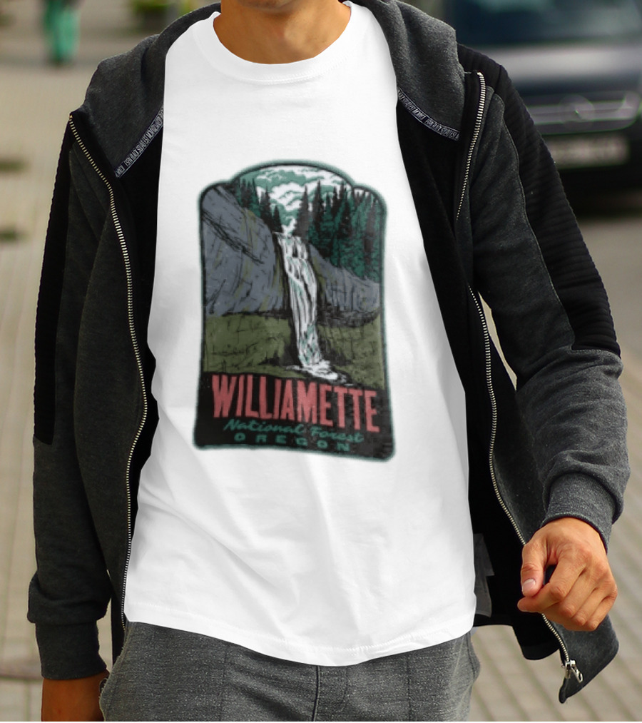 Williamette National Forest Oregon Waterfall Cliff Trees T-Shirt