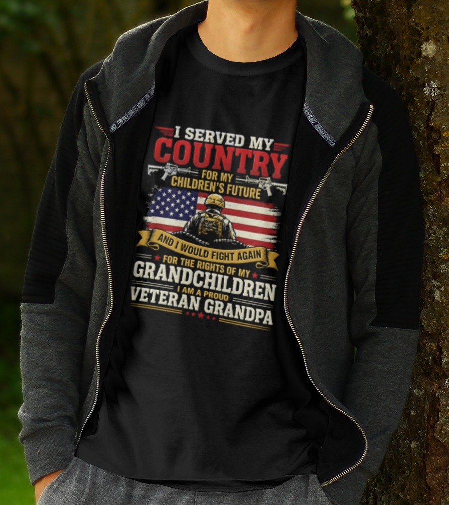 I Served My Country For Children's Future Veteran Grandpa Patriotic US Flag T-Shirt