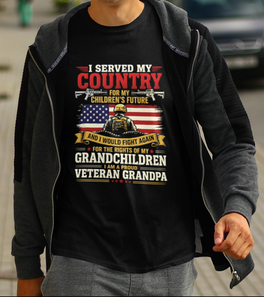I Served My Country For Children's Future Veteran Grandpa Patriotic US Flag T-Shirt
